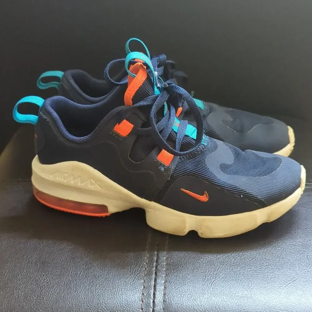 Nike Air Max Infinity Youth Size 1 Navy Orange Lace Up Outdoor Running Sneakers
